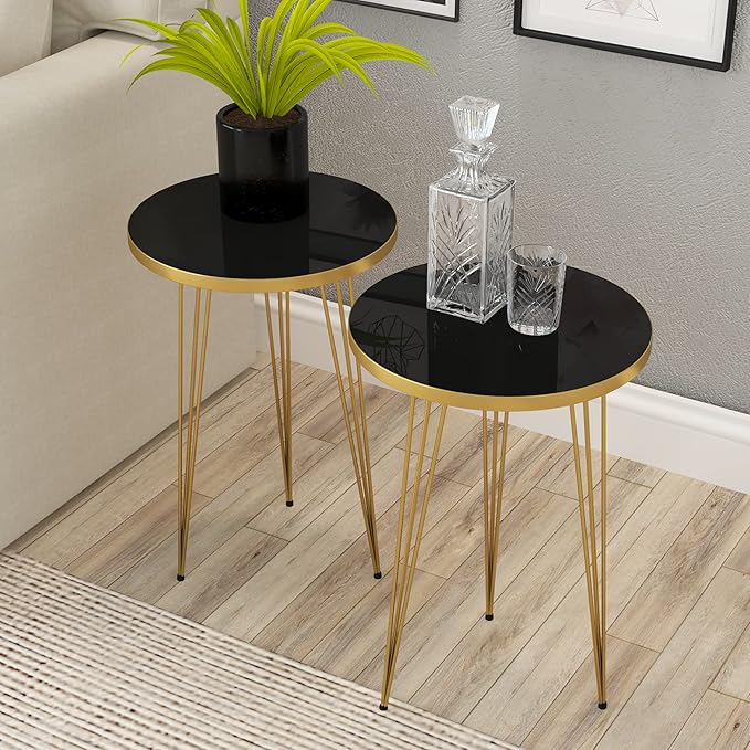 PAK HOME Set of 2 End Tables Round Wood Sofa Side Coffee Tables by PAKHOME