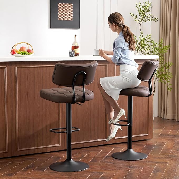 Furniliving Modern Bar Stools Set of 2 Faux Leather, Upholstered Swivel - Image 7
