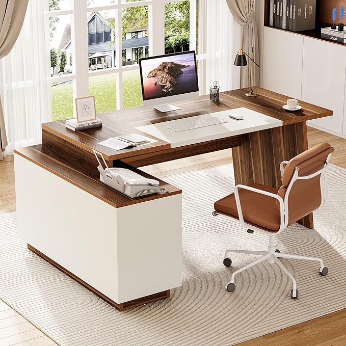 LITTLE TREE 70.5-Inch Executive Desk, Large Home Office Desk - Image 6