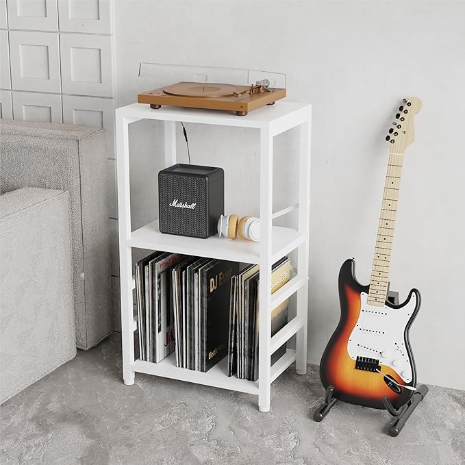 End Table with LED Light, Record Player Stand with Albums Storage, Vinyl - Image 2
