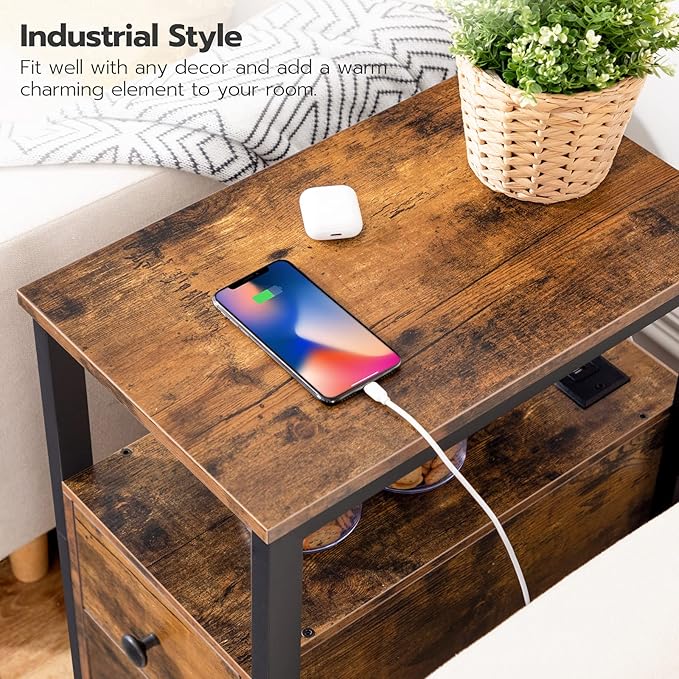 HOOBRO End Table with Charging Station, Narrow Side Table with 2 Drawer & Power - Image 7