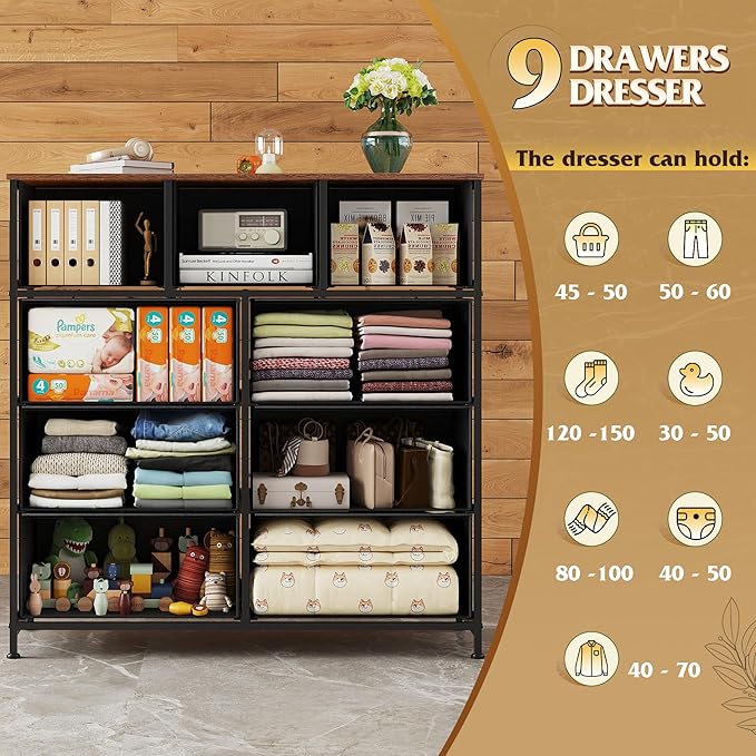 WLIVE 9 Drawer Dresser, Fabric Storage Tower - Image 4