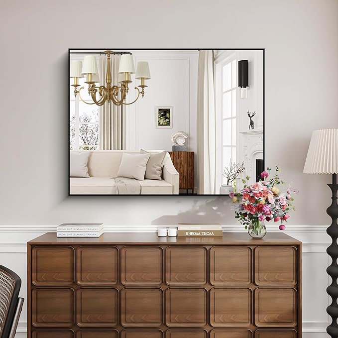 KOCUUY Bathroom Mirror Black, 48x36 inch Rectangle Wall Mirror - Image 6