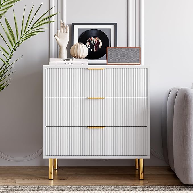 White Dresser, Modern 3 Drawer Dresser - Image 3