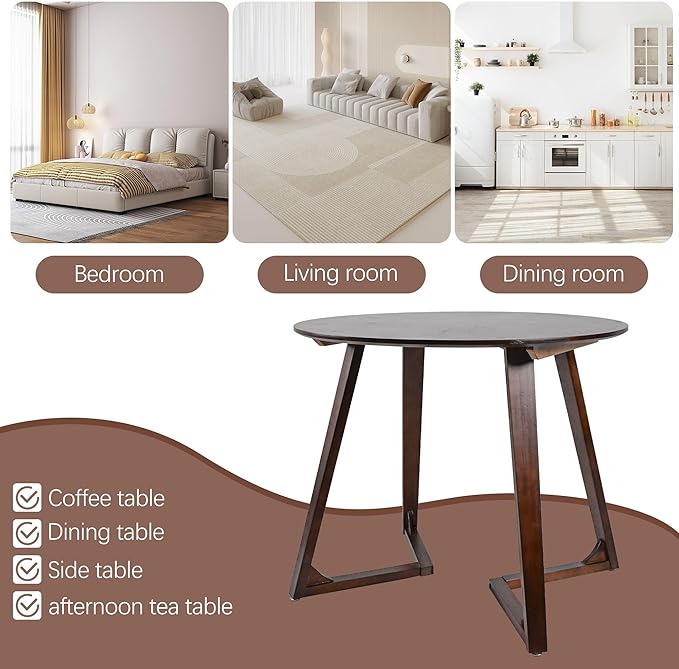 Round Rubber Solid Wood Dining Table - Image 7