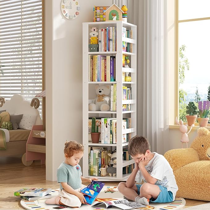 Homykic Rotating Bookshelf, Bamboo 360 Display Spinning Bookshelf Tower - Image 5