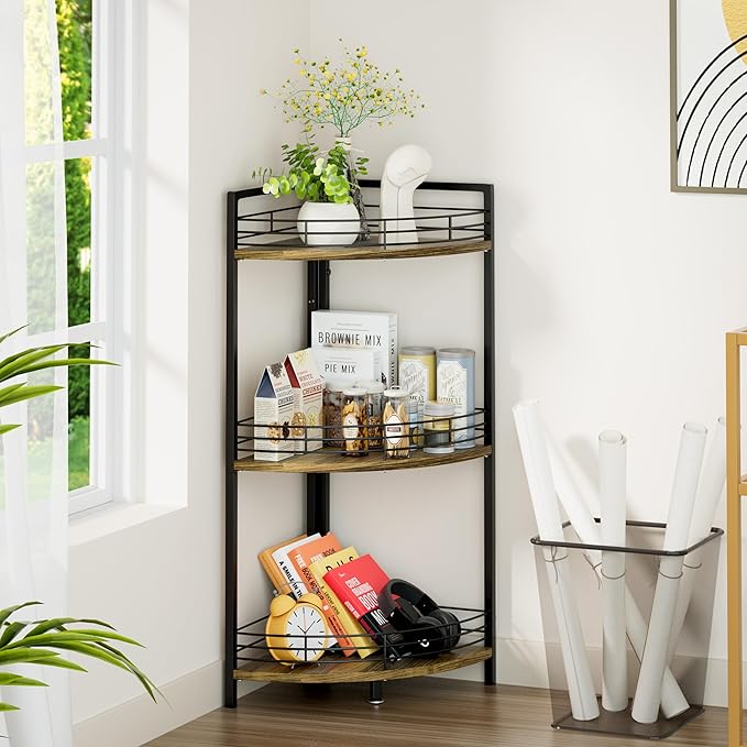 Bathroom Corner Shelf Stand, 3-Tier Small Corner Shelves, Triangular Curved by BUTUNITA