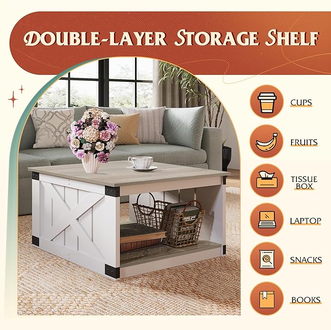 WLIVE Coffee Table, Farmhouse Coffee Table - Image 4