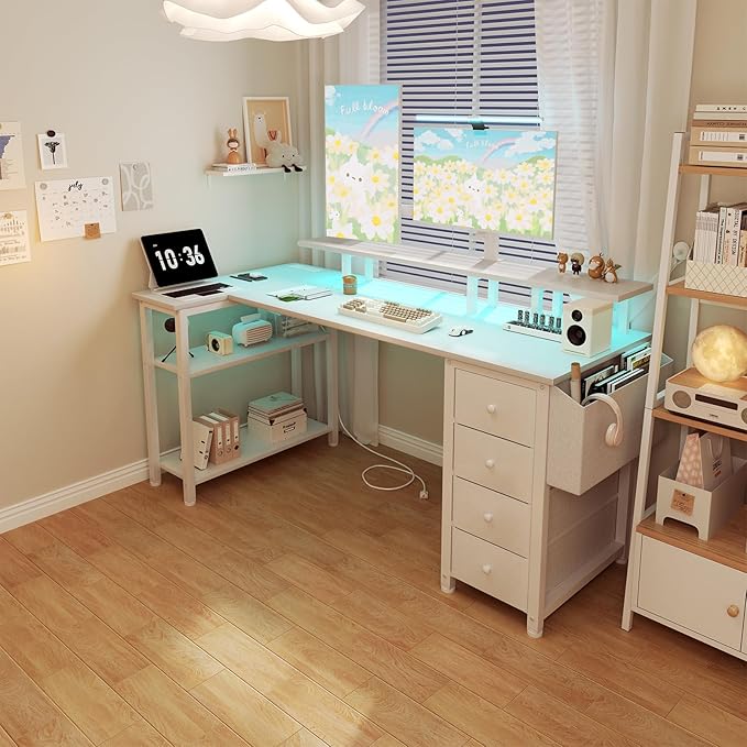 Lufeiya White L Shaped Computer Desk - Image 2