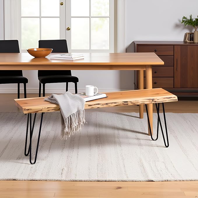Alaterre Furniture 48” Live Edge Dining Bench – Rustic Industrial Farmhouse - Image 2