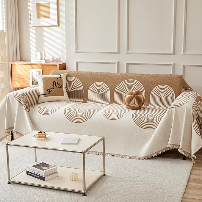 STACYPIK Modern Beige Geometric Couch Cover - Image 2