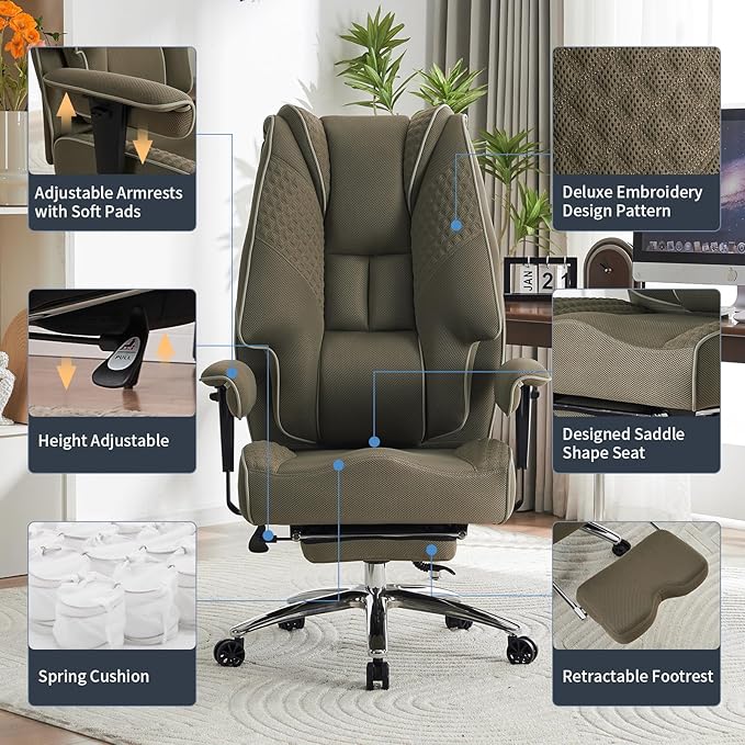 Big and Tall Office Chair 400lbs Wide Seat, Leather High Back Executive Office - Image 7