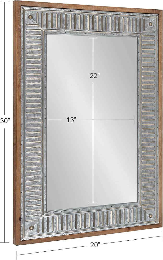 Kate and Laurel Deely Farmhouse Wall Mirror, 20 x 30, Rustic Brown and Silver - Image 7
