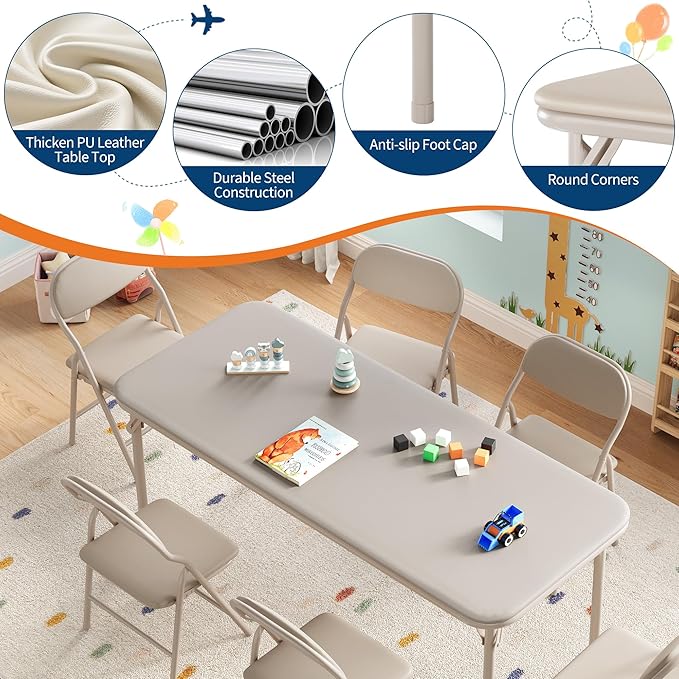 GarveeHome 7-Piece Kids Folding Table and Chairs Set, Toddlers Children's - Image 4