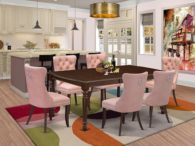 East West Furniture DODA7-MAH-23 7 Piece Kitchen Table Set Includes a Rectangle - Image 2