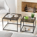 VILAWLENCE Coffee Table Set of 2, Modern Grey Glass Side Table, Metal Frame by VILAWLENCE
