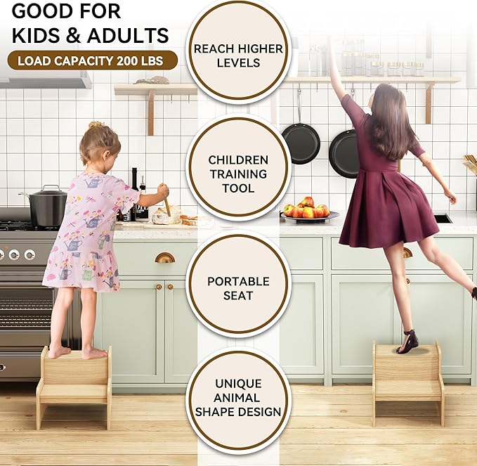 Wood Step Stools for Kids, Child Two Step Stool of DIY Shape, Toddler Step - Image 4