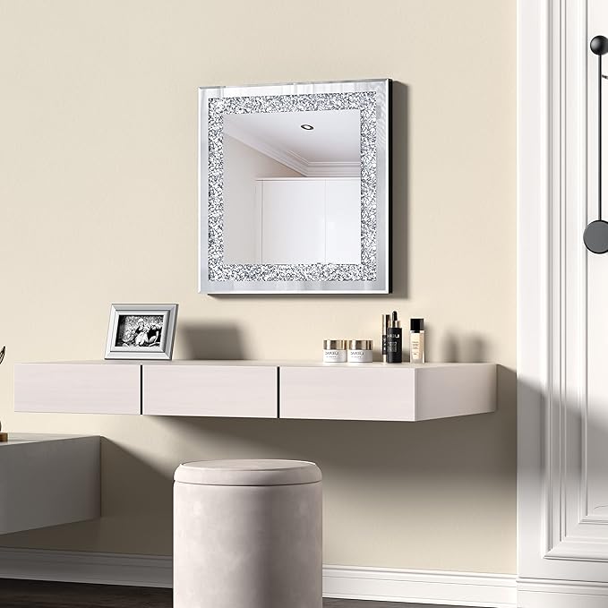 Crystal Decorative Mirror-24 x24 Rectangle Gorgeous Silver Mirror, Crush - Image 6