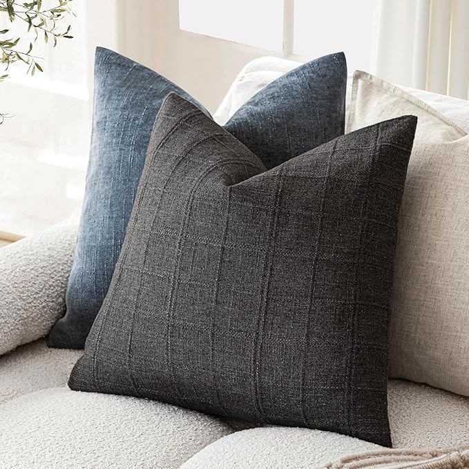 Foindtower Set of 2 Decorative Linen Check Throw Pillow Covers Neutral - Image 5