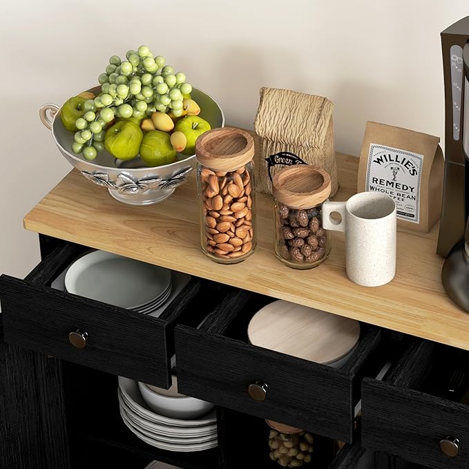 HOMCOM Sideboard with Solid Wood Countertop, Modern Kitchen Storage Cabinet - Image 9