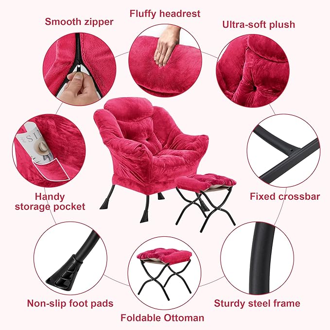 Fabric Lazy Chair with Ottoman, Oversized Upholstered Sofa Chair - Image 5