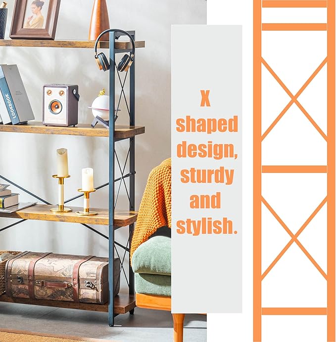 Bookshelf, 4 Tier Bookshelf, Tall Bookcase - Image 5