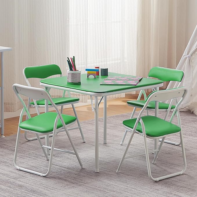 VECELO Kids Folding Activity Table and Chairs 5 Pcs Set, - Image 2