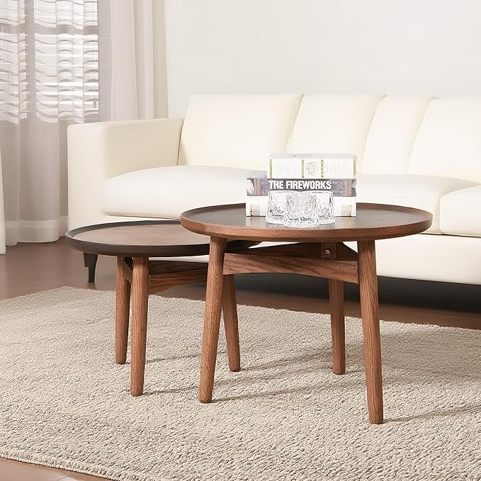 CONSDAN 24 Round Coffee Table, Solid Oak Frame & Veneer Top, USA Grown Hardwood - Image 8