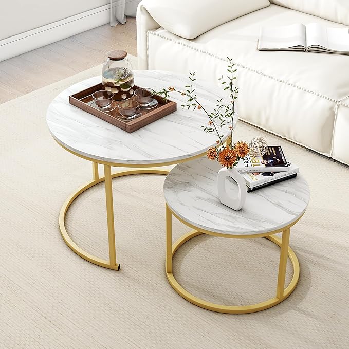 Round Coffee Table Set of 2 End Tables by HOJINLINERO