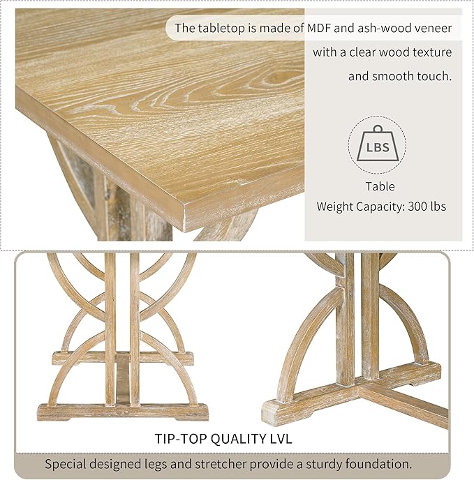 SogesPower 6-Piece Dining Table Set, Rectangular Farmhouse Kitchen Dining Table - Image 3