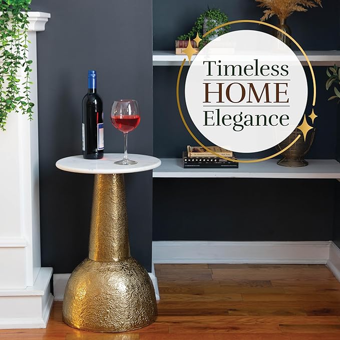 OBJET D'ART Small Round Gold End Table, Vintage Metal Accent, Coctail and Drink - Image 2
