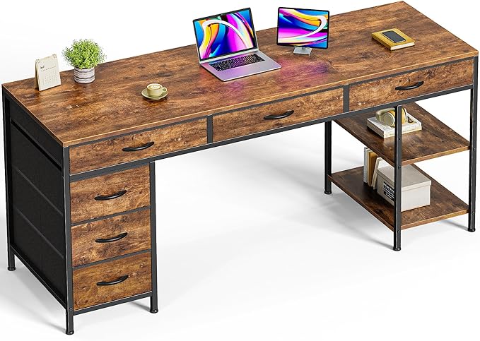 Huuger Computer Desk with 6 Drawers, 63 Inch Office Desk with Shelves, by Huuger