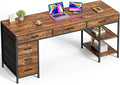 Huuger Computer Desk with 6 Drawers, 63 Inch Office Desk with Shelves, by Huuger