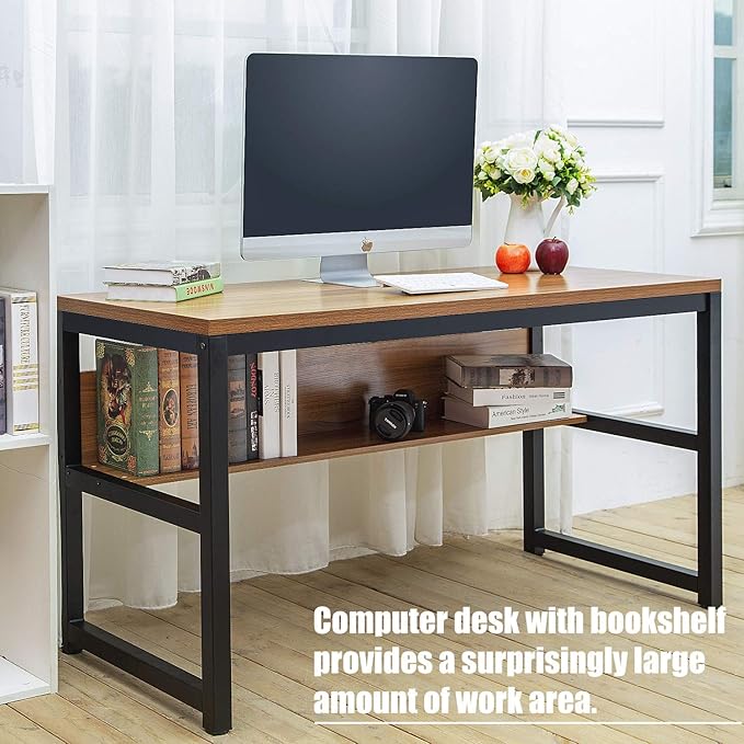 TOPSKY Computer Desk with Bookshelf/Metal Hole Cable Cover 1.18" Thick Desk - Image 4