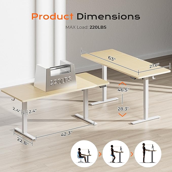 Huuger 63 x 28 Large Electric Standing Desk, Height Adjustable Computer Desk - Image 2