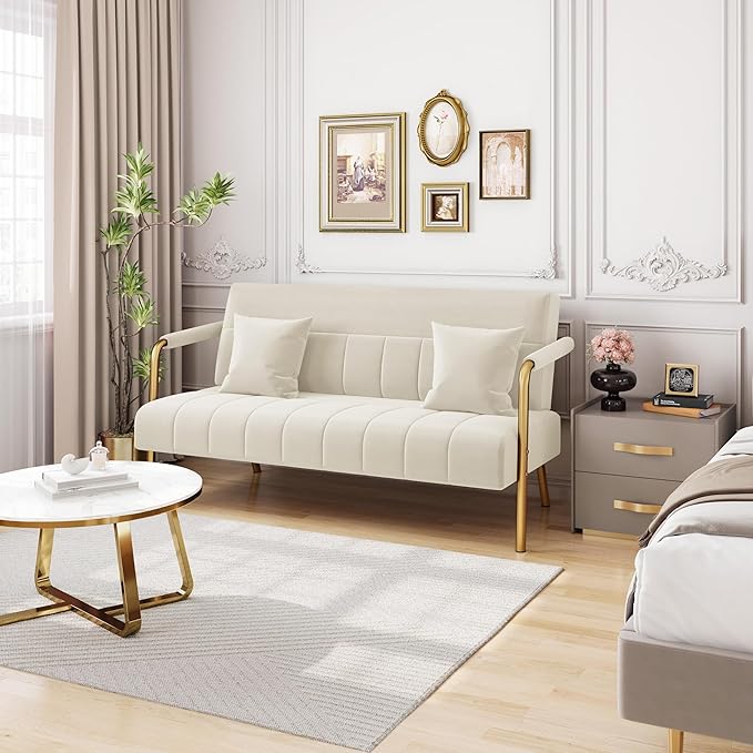 Yaheetech 56.5" W Modern Loveseat 2 Seater Sofa Luxurious Velvet Fabric Couch - Image 7