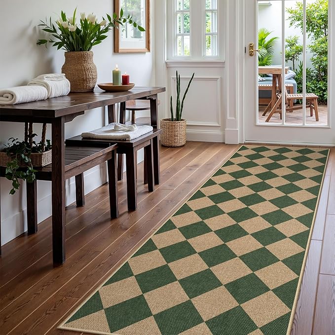 Lahome Checkered Kitchen Runner, 2x8 Easy Jute Runner Rug - Image 2