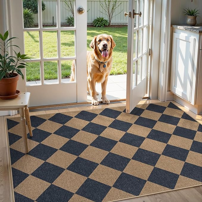 Lahome Checkered Easy Jute Entryway Rug, 3x5 Washable Area Rugs - Image 6