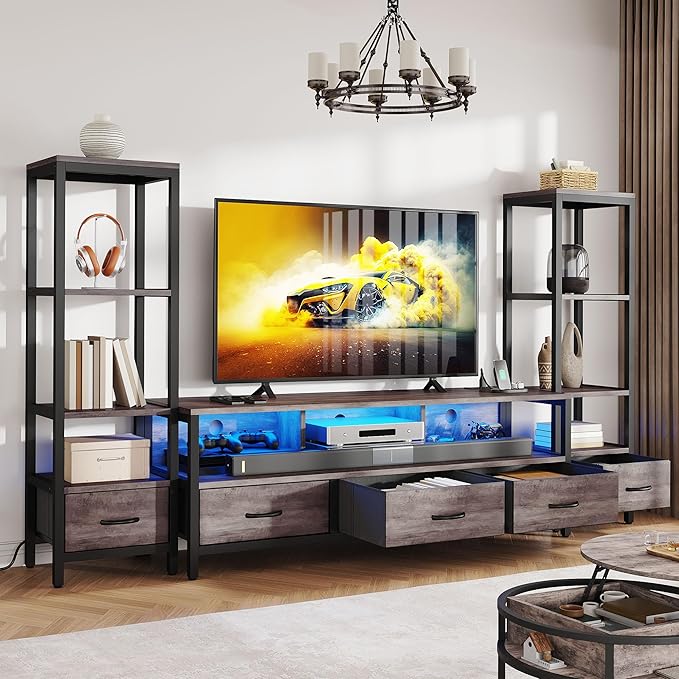 DWVO Entertainment Center with Bookshelves, LED TV Stand - Image 8
