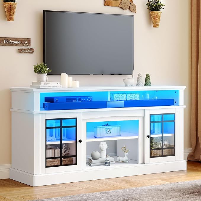 YITAHOME White TV Stand for 75 Inch TV, LED Modern Entertainment Center - Image 7