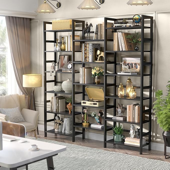 Homykic Bamboo Triple Wide Shallow Bookshelves and Bookcases, 6-Tier 6ft Tall - Image 2