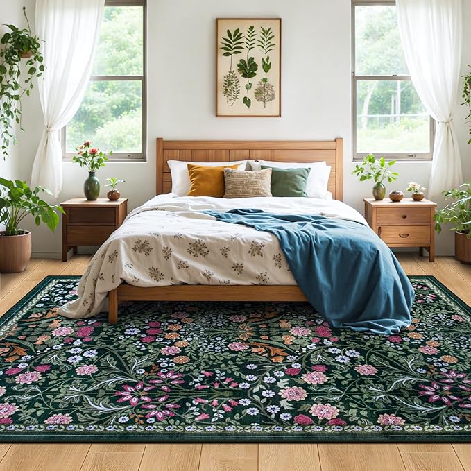 10x14 Area Rugs for Living Room: Floral Washable Rug Vintage Large Soft Boho - Image 3