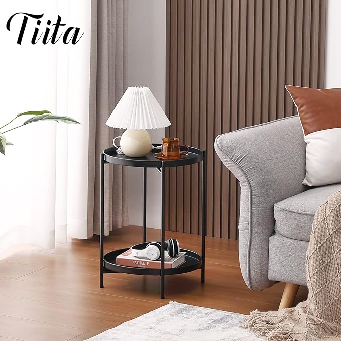 Tiita 2 Pack Round End Table Mental 2-Tier Side Table Nightstand/Small Iron - Image 6