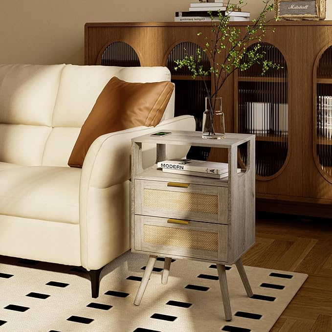 Rattan Nightstand, Farmhouse Bedside Table - Image 8