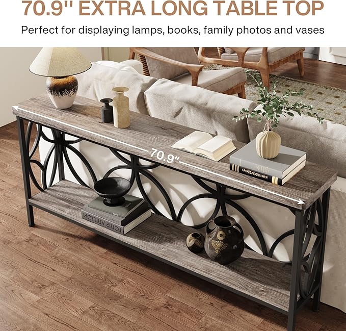 LITTLE TREE Sofa Table, 70.9 Inch Industrial Behind Couch Table - Image 7
