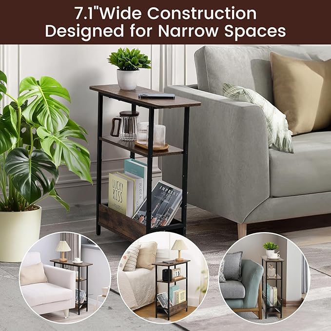 Narrow Side Table for Small Spaces, 3-Tier Small End Table - Image 4