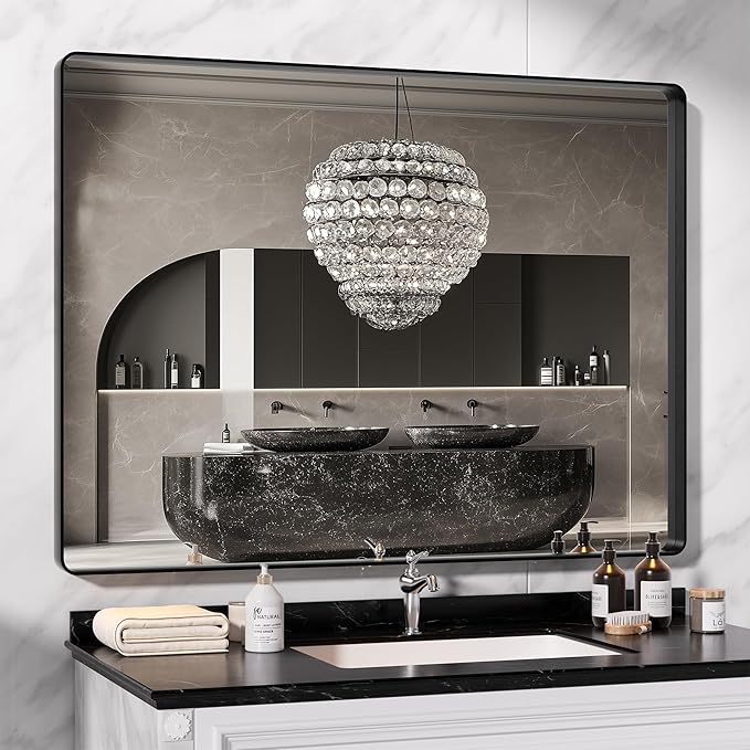 Hasipu Black Bathroom Mirror for Wall, 48 x 36 Inch Metal Framed Bathroom by Whatssuitableisthebest
