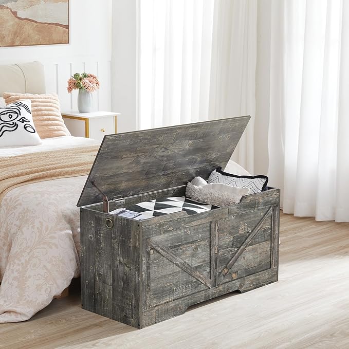 HOOBRO Storage Bench, 39.4” Retro Wooden Storage Chest - Image 2