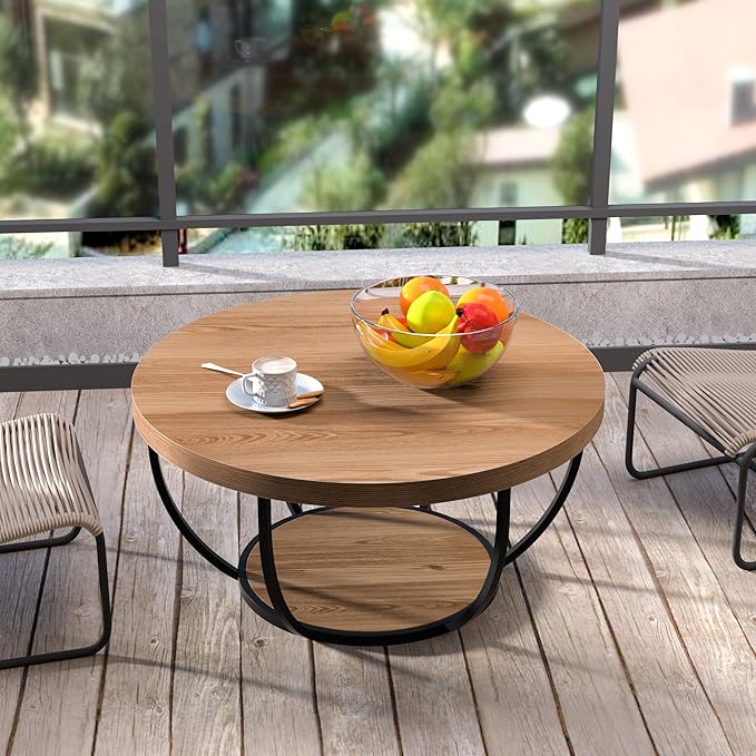 Round Coffee Table, 2-Tier Storage - Image 8