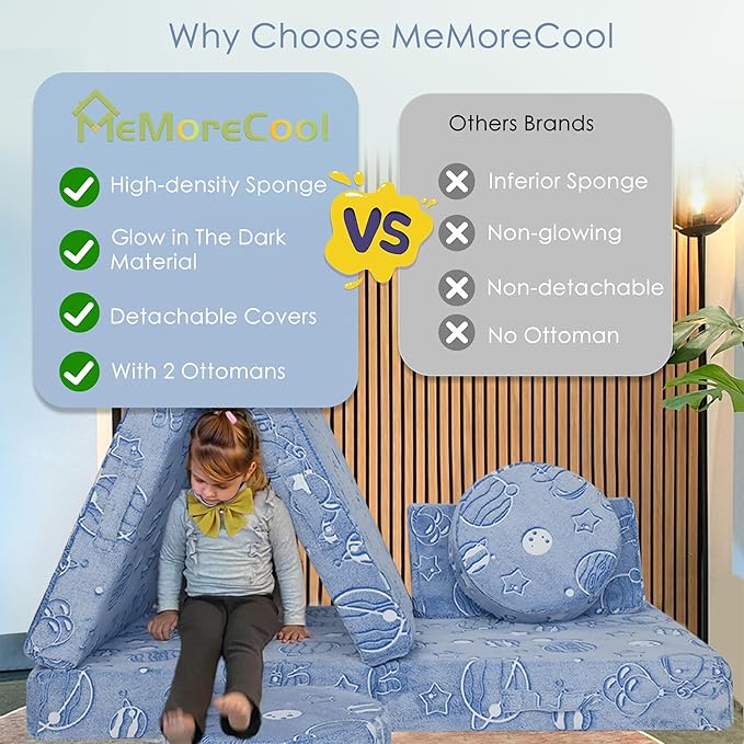 MeMoreCool Modular Glow Sofa for Kids, Space-Themed 8-Piece Convertible Foam - Image 3